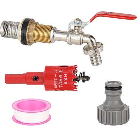 Robinet à boisseau sphérique 1/2" en laiton IBC, robinet de réservoir d'eau S60 x 6 avec raccord de tuyau, filtre filtrant, scie cloche, réservoir d'eau de pluie, accessoires de réservoir IBC (1/5)