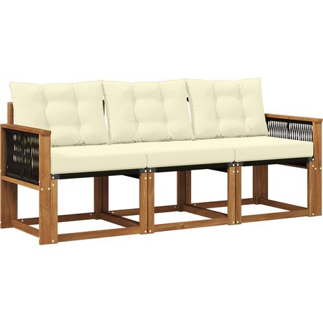 Outdoor Sofa Set with Cushion 3 pcs Natural and Cream vidaXL