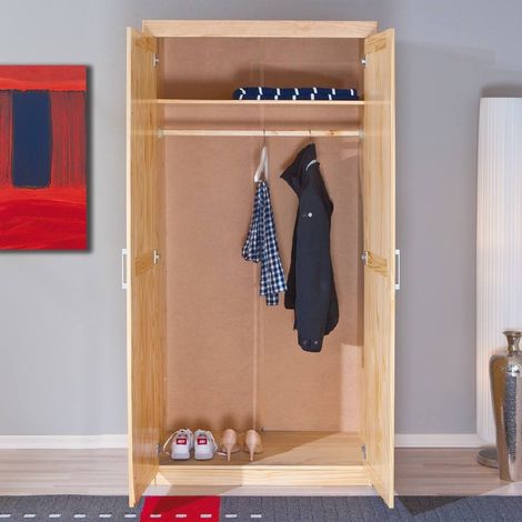 Dmora Armoire deux portes en pin massif finition naturelle, coloris chêne, 95 x 190 x 55 cm. (1/5)