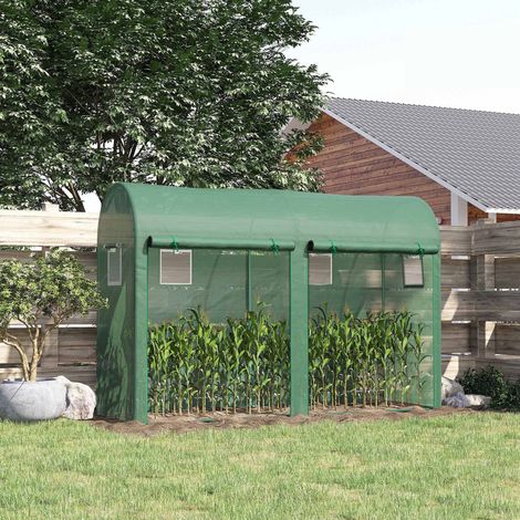 Serre tunnel de jardin pour plantes et légumes. Serre de balcon avec 2 portes enroulables et 4 fenêtres. Bâche en polyéthylène et structure en acier. 3 x 1 x 2 m
