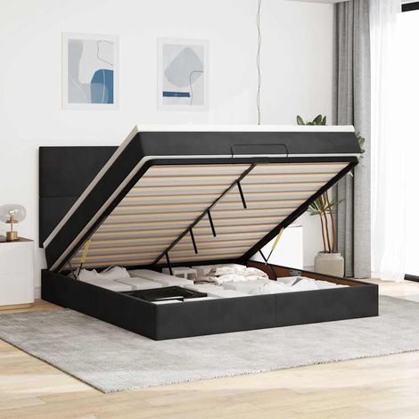 Ottoman-Bett mit Matratzen Schwarz 180x200 cm Samt