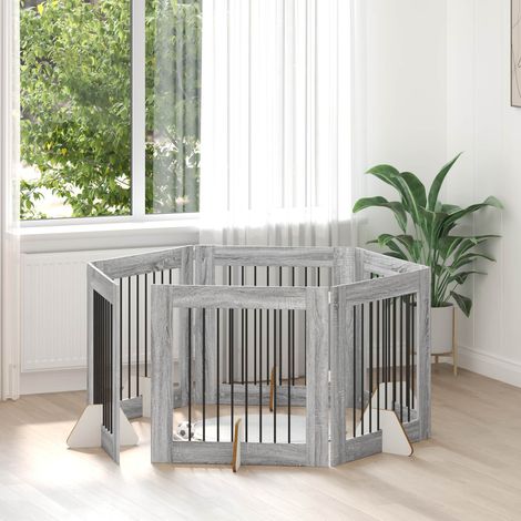 Puerta de perro con soportes 6 pcs Gris 80 x 80 cm