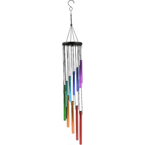 Windspiel Garten Deko Aluminium 58cm bunt hängend mit Holzdeckel