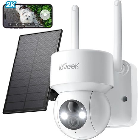 Iegeek – Caméra de surveillance extérieure WiFi solaire 2K – Vision nocturne couleur 120° – Détection humaine AI/PIR – Résistance IP65 (1/5)
