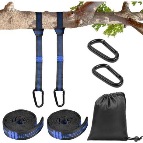 Applicable 2 Sangle pour Hamac, 2m2.5cm, Suspension d'accessoires pour Hamac de Camping avec 2 Mousquetons, Portée Maximale de 1000kg, Fixation Hamac pour Balançoire, Camping, Voyages (Bleu) (1/5)