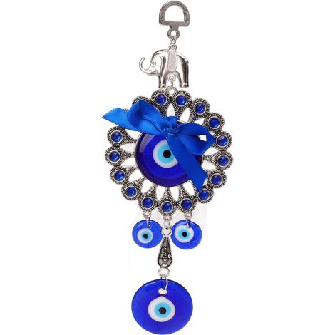 Pendent Œil Bleu Porte-Bonheur en Métal et Verre - Décoration Murale Anti-Mauvais Œil pour Jardin et Intérieur (1/5)