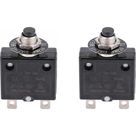 10-A-Leistungsschalter mit thermischer Rückstellung, 125–250 V AC / 50 V DC, Überlastschutz (1/4)