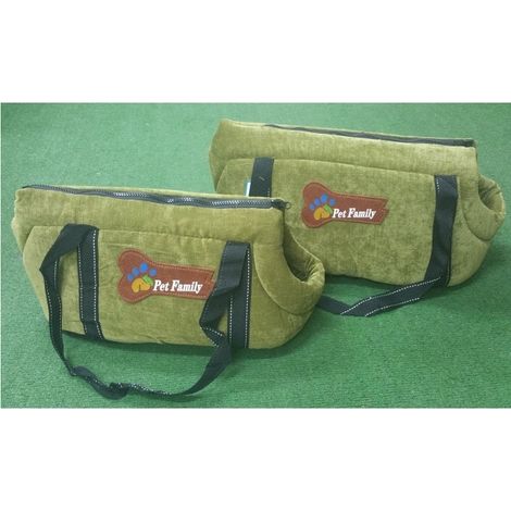 Trade Shop - Set 2 Pz. Terciopelo Verde Bolsas De Viaje Perro Gato Portador Crecimiento S M 38x22x22 - 44x27x26 Familia De Mascotas - (1/2)