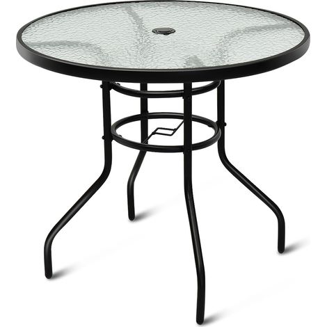 Tavolo da giardino rotondo 80 x 80 x 72 cm con foro per ombrellone design moderno metallo nero 200013999