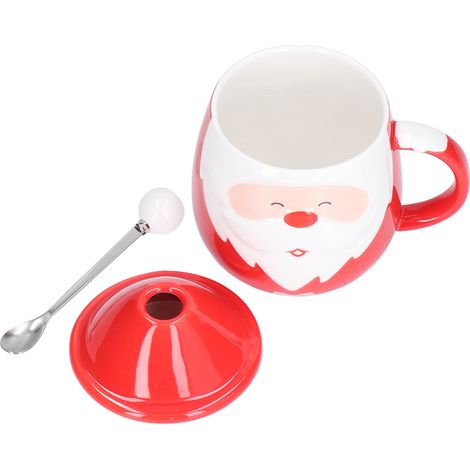 Tasse à café en céramique de 450ml avec couvercle et cuillère - Idéal pour Noël et la maison