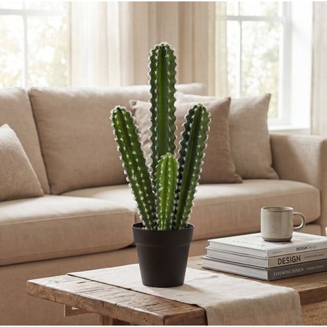 Pianta artificiale cactus 53 cm verde in plastica con vaso decorativo (1/5)