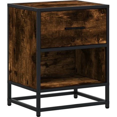 Comodino con cassetto e vano 40 x 31 x 50 cm multistrato marrone e acciaio DEC033564
