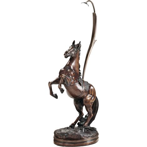 BRONZE Statua in bronzo cavallo 27x23 con paralume Tiffany e base in marmo attacco E27 (1/2)