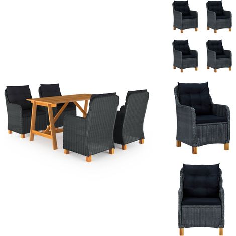 Ensemble à manger de jardin 5 pcs Gris foncé - Salon De Jardin - Mobilier De Jardin - Table De Jardin - Chaises De Jardin - Acacia (1/5)