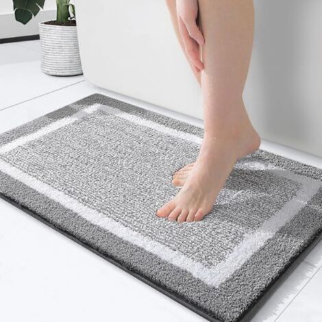 Tapis de salle de bain 24 x 16, microfibre extra douce et absorbante, antidérapant, lavable en machine, séchage rapide, convient pour le sol de la salle de bain, la baignoire et la douche (gris) (1/5)