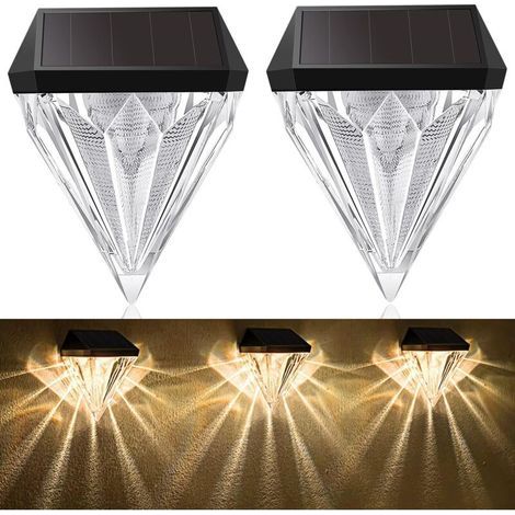 Lntyq Lampe Solaire Extérieur Jardin, 2 Pcs Éclairage Solaire Blanc Chaud IP44 Étanche Lumière Solaire Décoratives pour Clôture Terrasse Escalier Mur(Diamant), Lampe-Solaire-Extérieur-Jardin-Lumiere (1/5)