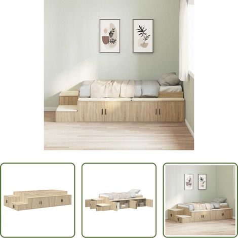 Cadre de lit moderne - Cadre de lit avec rangement avec stockage Chêne Sonoma 80 cm (1/5)