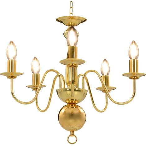 Lustre classique design élégant 50 x 45 cm ambiance cosy doux 5 ampoules E14 en métal doré (1/5)