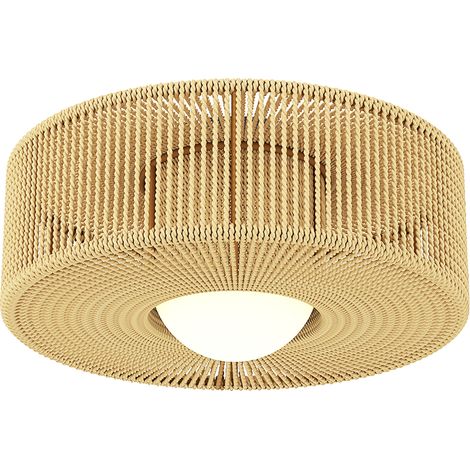 Plafonnier de style bohème, suspendu avec douille LED G9, abat-jour rond en corde de chanvre