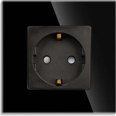 JKWG Prise simple en noir, 16Amp verre prises Schuko prise murale à contact de protection encastrée-86mm, 250V, 1 compartiment (1/5)
