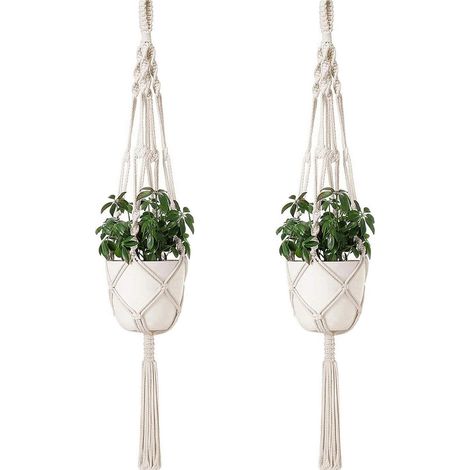 BDD Pots suspendus Suspensions pour plantes Pots suspendus à quatre pattes en corde de coton Décoration de porte pour plantes Intérieur Extérieur Style bohème fleurs tissées à la main (2 pièces) (1/5)