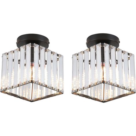 E27 Moderne Deckenleuchte Quadratischer Deckenlampe Metall Kristall Kronleuchter Schwarz 2 Stücke