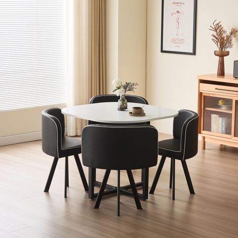 Penelope 90cm Square Table Top WHITE with 4 Black Chairs