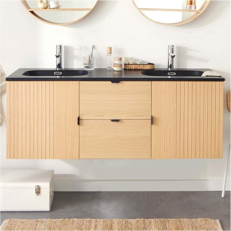Meuble STUDIO double vasque 140cm chêne, vasques et robinets