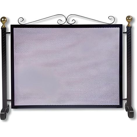Grille de Protection pour cheminée, Grille Pare-feu modèle simple en Fer forgé coloris Noir - Hauteur 64 x Longueur 77 cm (1/2)