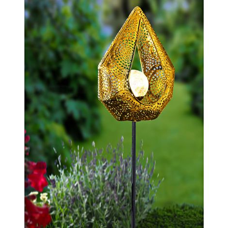 Solar Metall-Gartenstecker 78cm LED Glaskugel Gartendeko Flamme oder Tropfen - Tropfen