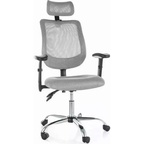 Chaise de bureau ergonomique grise, pivotante et à roulettes, avec pieds gris argent LORES (1/5)