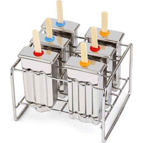 Moule à glace maison en acier inoxydable à 6 compartiments, pour glaces à l'eau et sorbets. (1/5)
