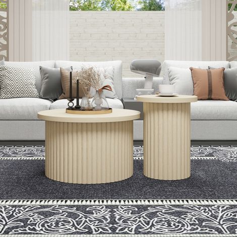 Couchtisch Beistelltisch 2er Set Natur MDF OKMYHOME (1/5)