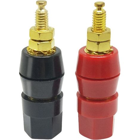 Bornier M5 50 en cuivre pur plaqué or, prise haut-parleur 5 mm, prise banane 4 mm, borne hexagonale pour amplificateur audio. Deux bornes en cuivre pur, noires et rouges. (1/3)