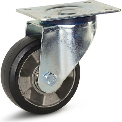 Roulette pivotante - MESO - Caoutchouc élastique noir - 125mm - Platine - 300kg (1/2)