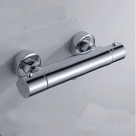 Mitigeur Douche Thermostatique,Mitigeur Thermo Statique Douche Robinet de Douche Mitigeur Thermostatique avec Serrure de SéCurité Thermostatique Douche en Laiton,Chrome (1/4)