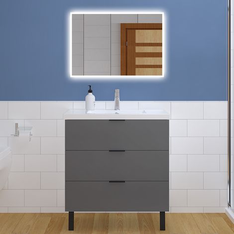 Ducha Casa Mueble de baño color antracita con armario suspendido,tres cajones y lavabo de piedra artificial (1/5)