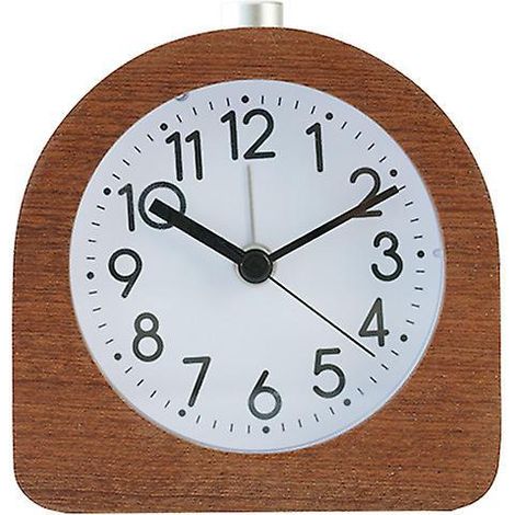 Schwarzer Reisewecker aus Holz, leuchtend, analog, geräuschlos, kein Ticken, mit ansteigendem Alarmton.