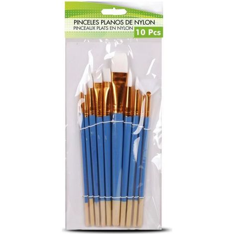 Lot de 4 paquet de 10 pinceaux plats en nylons, brosses mixtes professionnelles, pinceau à pointe fine multifonction (1/2)