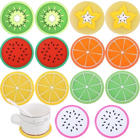 Set da 14 pezzi con motivo limoni: sottobicchieri antiscivolo in gomma, sottobicchieri termoisolanti e sottobicchieri decorativi per la tavola.