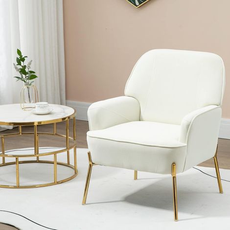 Fauteuil de Salon en Velours avec accoudoirs, Fauteuil rembourré Confortable pour Chambre et Salon - Blanc (1/5)
