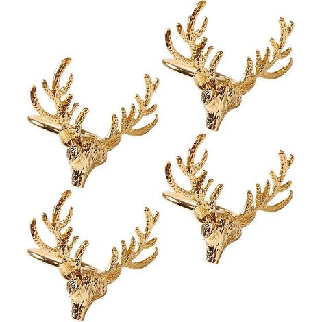 Ronds de serviette tête de cerf pour décoration de table (4 pièces) en métal, compatibles avec les fêtes de Noël (1/5)