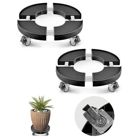 Chariot à Poubelle Réglable 380-580 mm Socle à Roulettes à Poubelles Rondes, Lot de 2, Capacité Charge 181,4 kg, avec 4 Roues Pivotantes Verrouillables, Chariot Plantes Multifonctionnel Robuste (1/3)