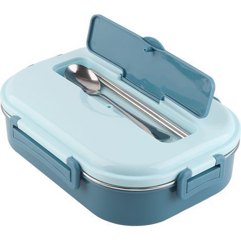 Boîte à lunch en acier inoxydable 4 compartiments, bento portable avec bol à soupe, contenant alimentaire pour étudiant adulte, bleu (1/5)