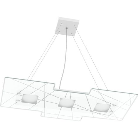 Lampadario Contemporaneo Focus Metallo Bianco Vetro 3 Luci Gx53