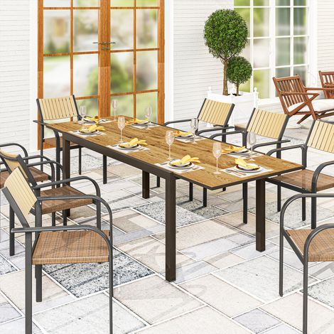 Mesa de Comedor Exterior Extensible de 160-240 cm para 6-8 Personas Mesa de Jardín Rectangular para Terraza Marrón (1/5)