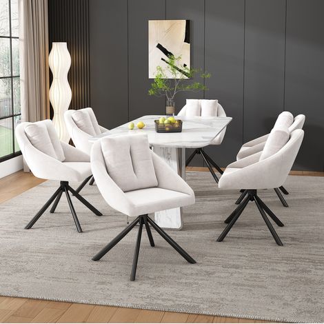 Stuhl Drehstuhl Samt Beige ergonomisch 6er Set OKMYHOME (1/5)