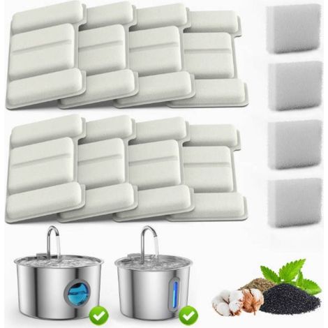 Filtre fontaine à eau pour chat inox lot de 8 + 4 éponges, cartouche filtrante multicouche charbon actif pour eau propre, chat et chien (1/5)