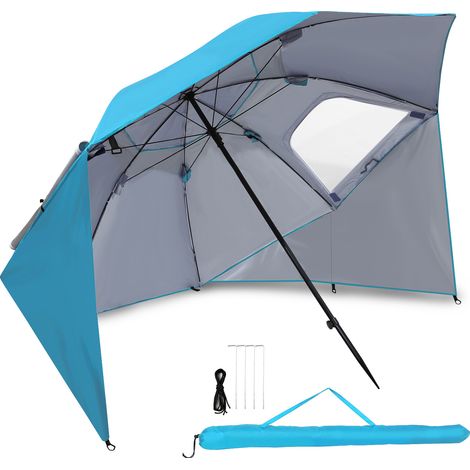 SWANEW Sombrilla de playa con protección UV50+, tejido Azul Cielo, estructura de acero, altura regulable, para una sombra óptima en exteriores (1/5)
