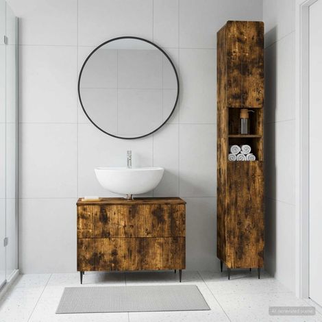 vidaXL 2 Piece Bathroom Cabinet Set ZWOLLE Smoked Oak Engineered Wood (1/5)